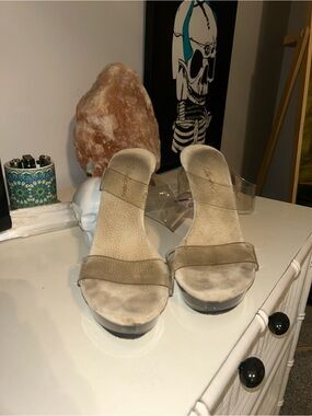 Clear Strap Beige Slide Heels for Bikini Competitions